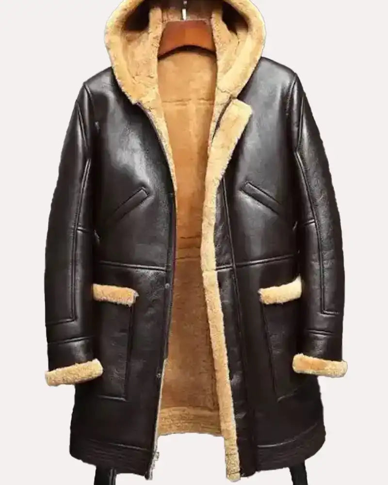 Mens RAF Shearling Fur Sheepskin Leather Coat