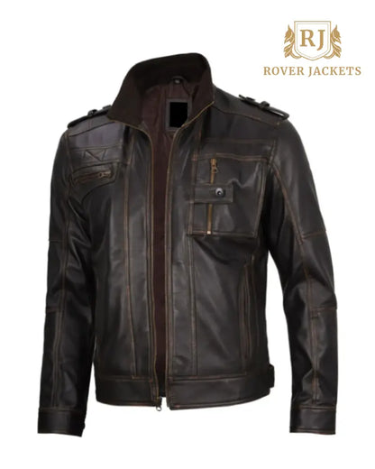 Mens Ruboff Dark Brown Leather Biker Jacket