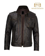 Mens Ruboff Dark Brown Leather Biker Jacket