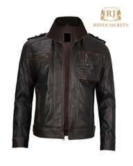 Mens Ruboff Dark Brown Leather Biker Jacket