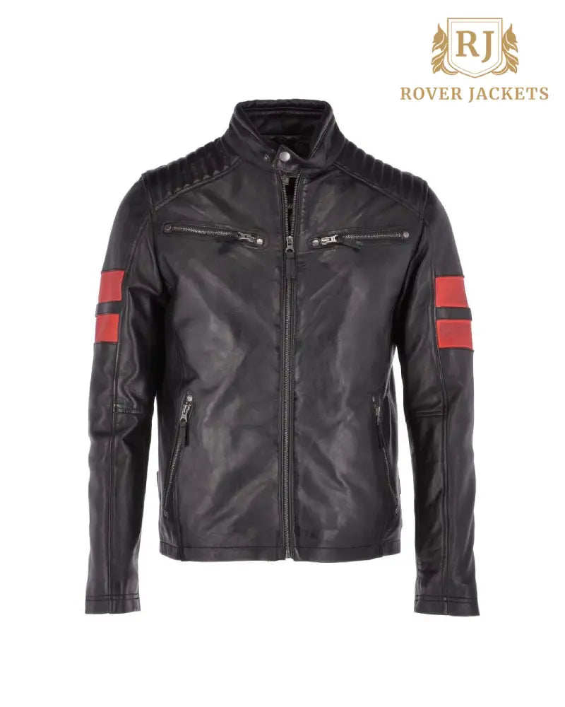 Mens Spartan Black Leather Biker Jacket