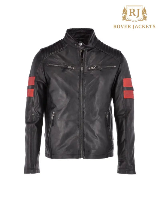 Mens Spartan Black Leather Biker Jacket