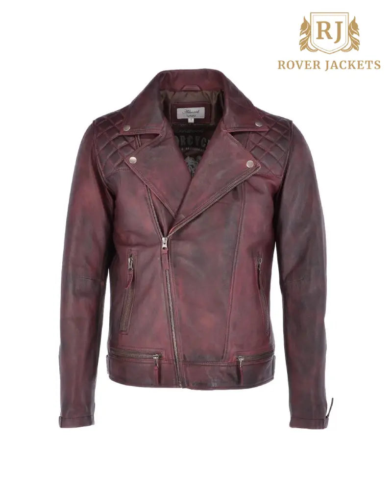 Mens Viking Bordeaux Leather Biker Jacket