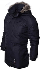 Waterproof Winter Men Jacket Heavy Weight Fur Hood Parka Padded Black - Roverjackets