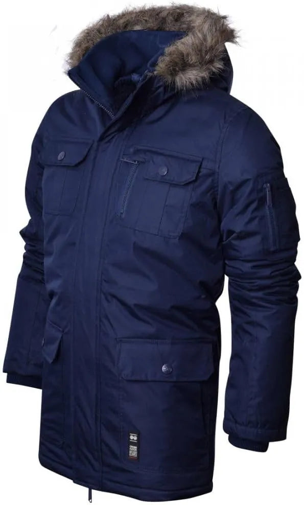 Waterproof Winter Men Jacket Heavy Weight Fur Hood Parka Padded Navy Blue - Roverjackets