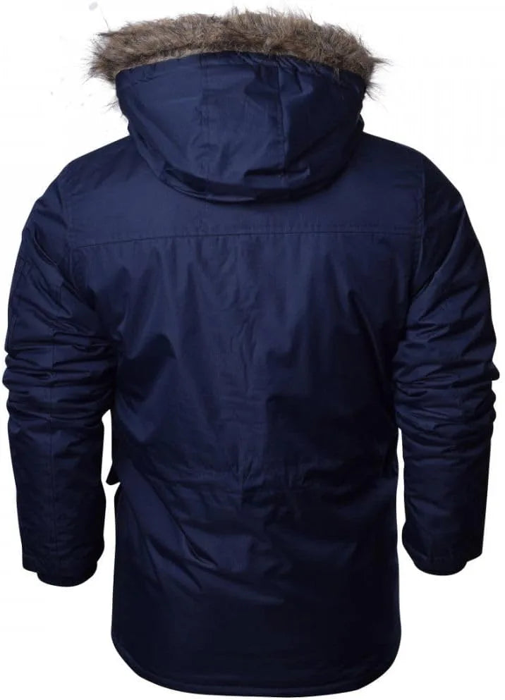Waterproof Winter Jacket Men Heavy Weight Fur Hood Parka Padded Navy Blue - Roverjackets