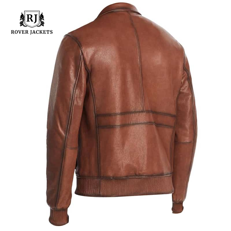 Michael Kors Mens Lamb Leather Cold Weather Bomber jacket Brown
