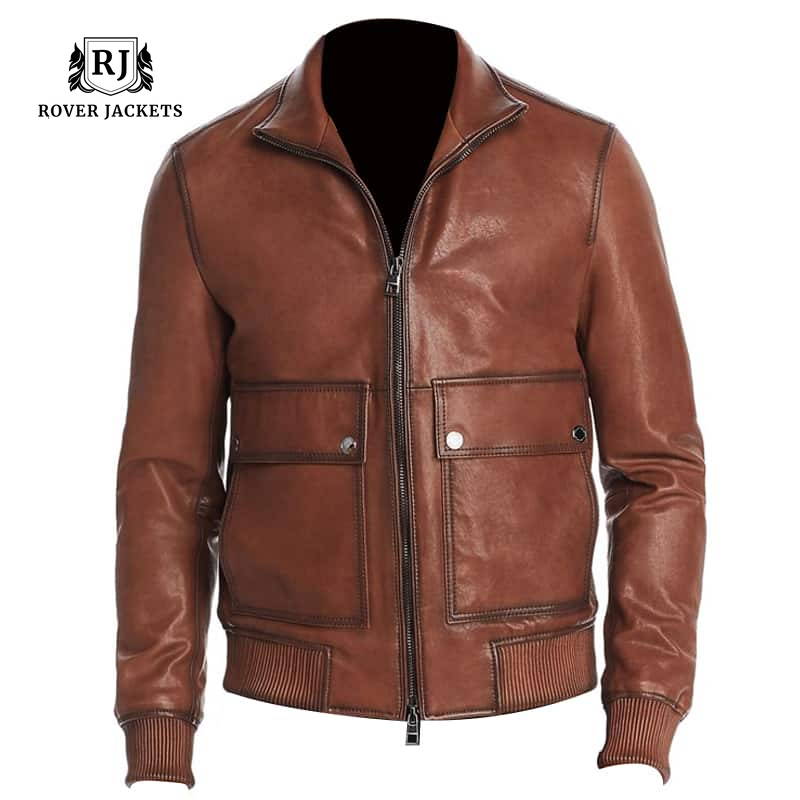 Michael Kors Mens Lamb Leather Cold Weather Bomber jacket Brown