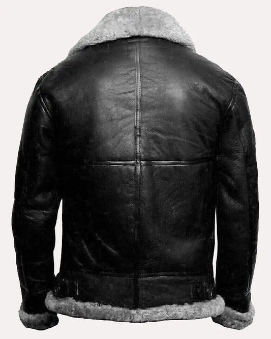 B3 BOMBER BLACK FUR PILOT LEATHER JACKET