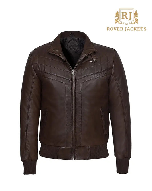 Modern Men's Bomber : Quilted Pattern And Distressed Leather