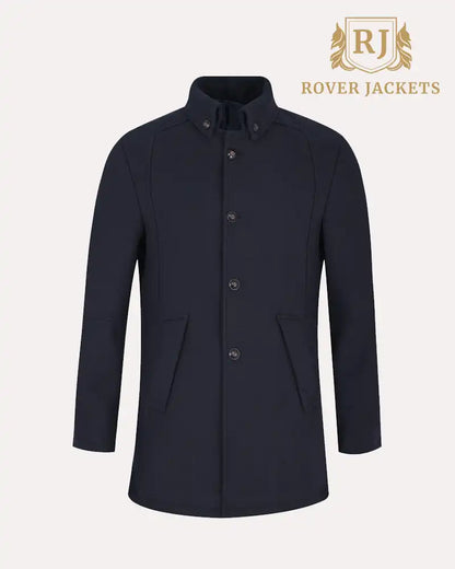 Navy Button Down Collar Wool Jacket