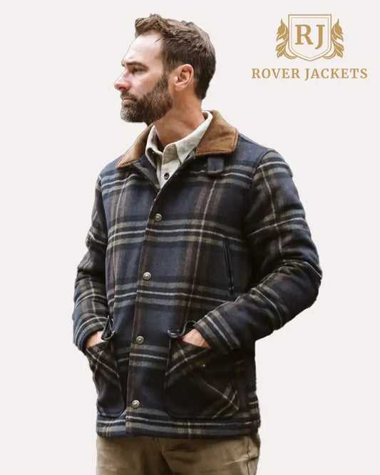 Navy Plaid And Corduroy Ellis Wool Jacket