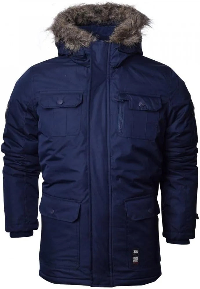 Men Heavy Weight Fur Hood Parka Padded Waterproof Winter Jacket Navy Blue - Roverjackets