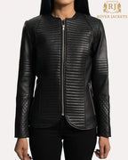 Nexi Quilted Black Leather Jacket