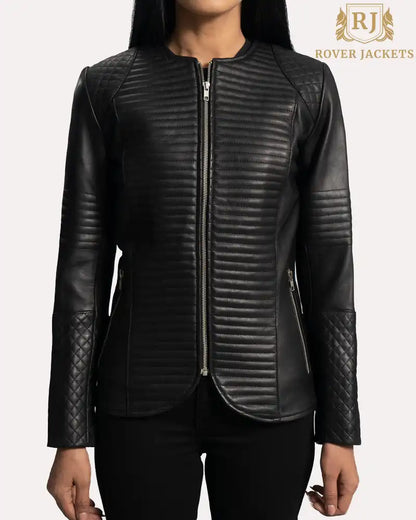 Nexi Quilted Black Leather Jacket