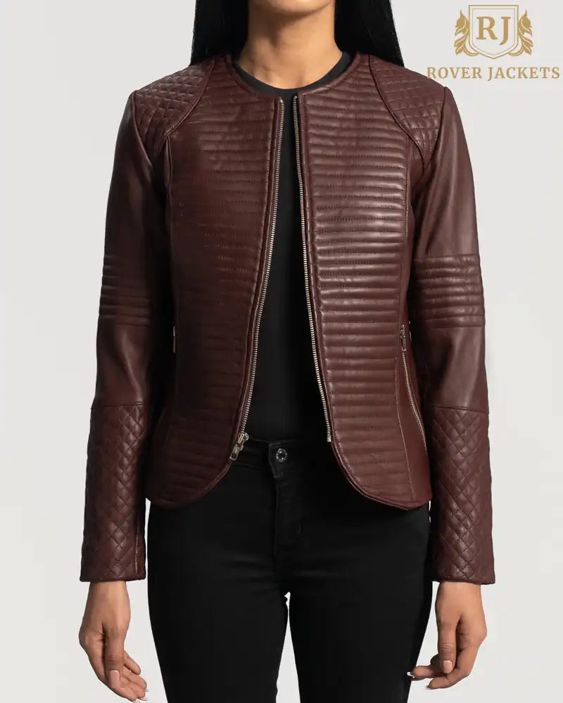 Nexi Quilted Maroon Leather Jacket