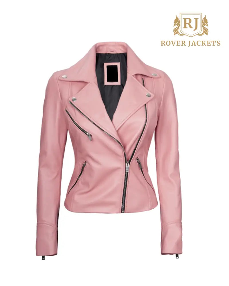 Ninfa Women Moto Style Real Leather Pink Jacket