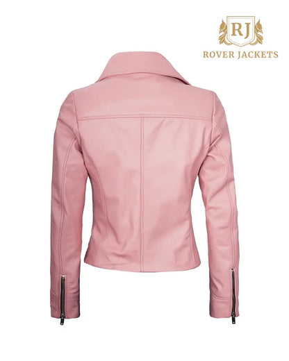 Ninfa Women Moto Style Real Leather Pink Jacket