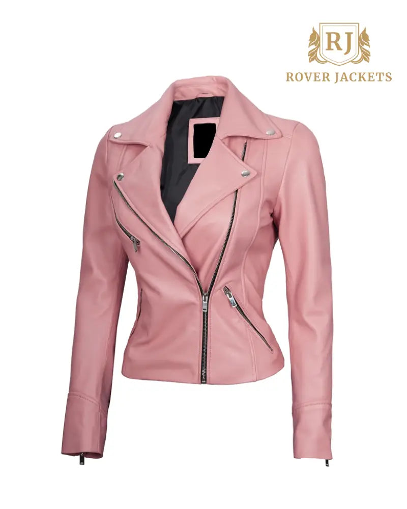 Ninfa Women Moto Style Real Leather Pink Jacket