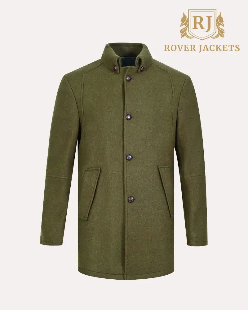 Olive Button Down Collar Wool Jacket