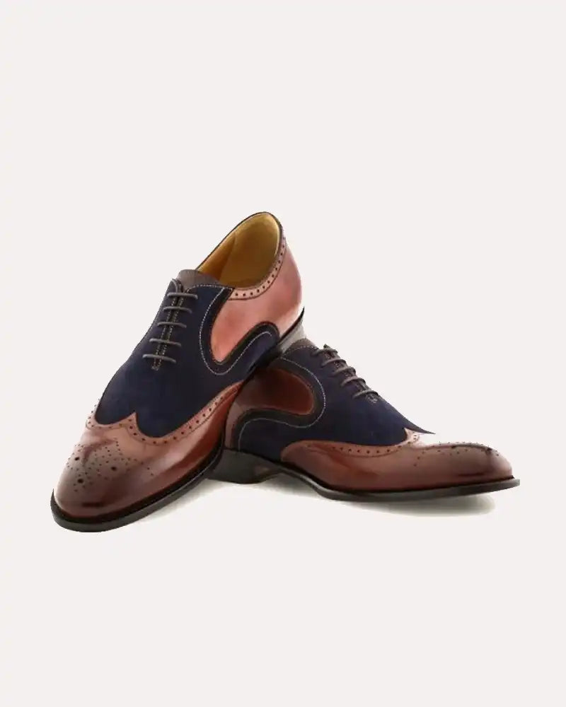 Oxford Brown Antique Blue Suede Wingtip Shoes