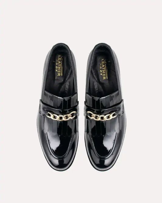 Patent Black Loafer Chain Decor