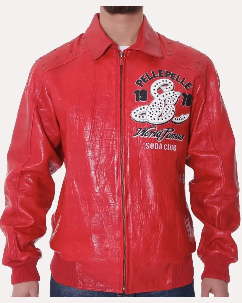 1978 Bomber Soda Club Red Pelle Pelle Leather Jacket