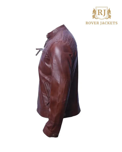 Men's Premium Brown Leather Jacket - Stylish Motorcycle Jacket with Quilted Shoulders