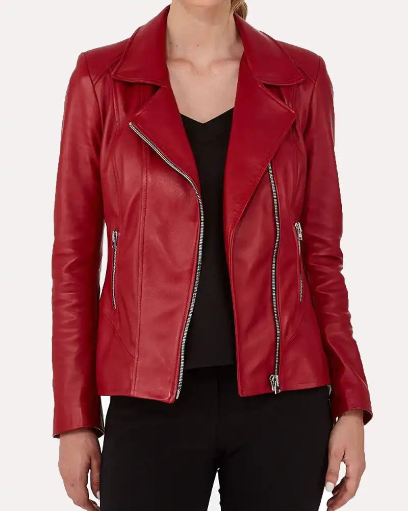 Women Leather Jacket Genuine Red