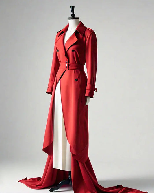 Red Wool Winter Trench Coat