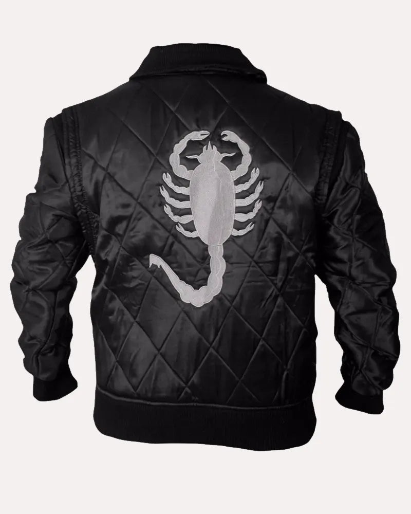 Quilted White Bomber Ryan Gosling Drive Scorpion White Jacket