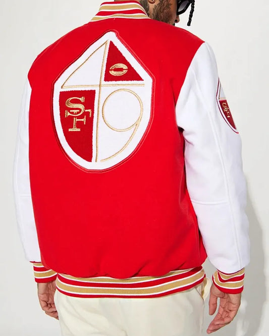 49ERS Red And White Varsity Jacket