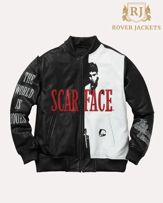 Scarface Tony Montana Black and White Leather Bomber Jacket