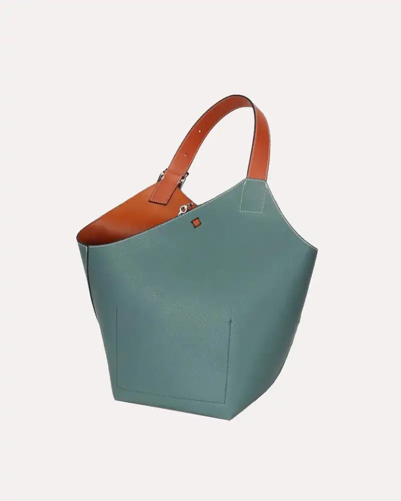 Sea Green Designer Leather Bucket Bag Womens