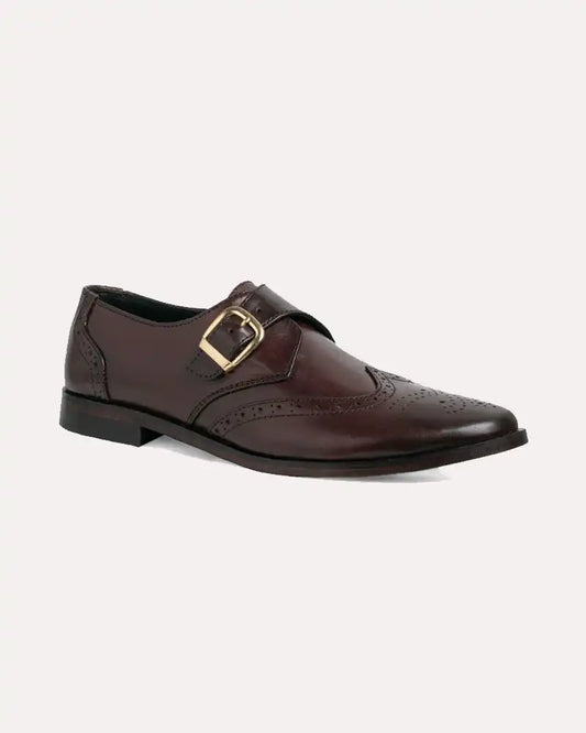 Single Monk Strap Loafer Maroon Wingtip Brogue