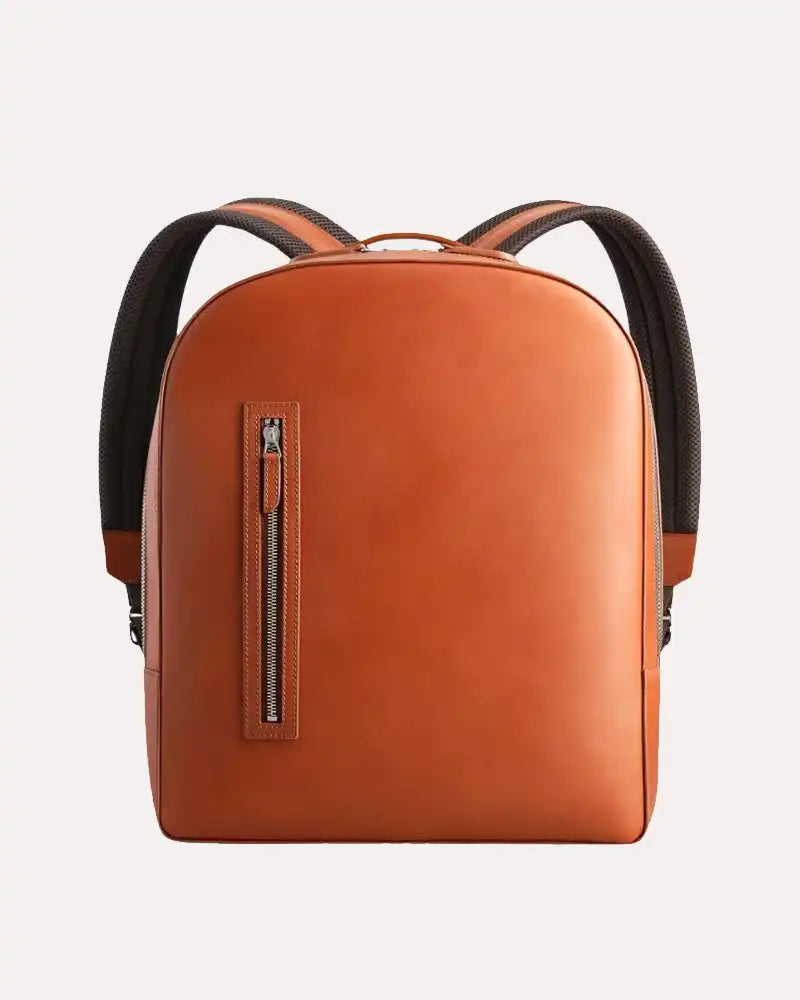 Soft Cognac Brown Leather Laptop Backpack