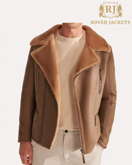 Soft Tan Shearling Leather Jacket Mens