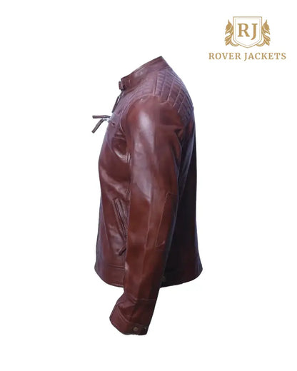 Men's Premium Brown Leather Jacket - Stylish Motorcycle Jacket with Quilted Shoulders