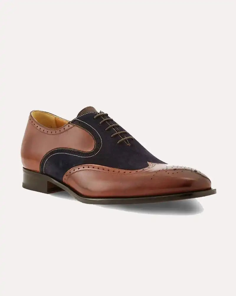 Suede Wingtip Shoes Oxford Brown Antique Blue