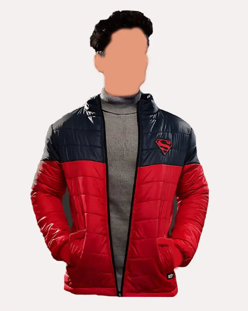 Superman Puffer Jacket Black and Red