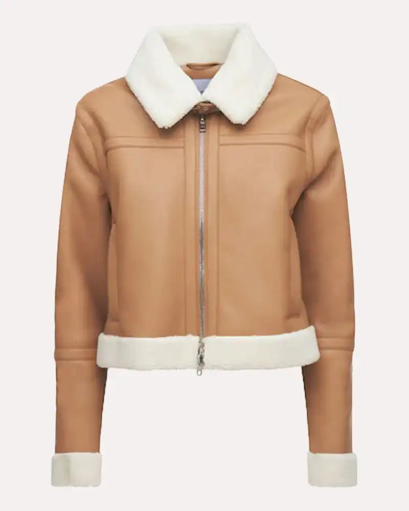 Women Tan Brown Shearling Leather Jacket