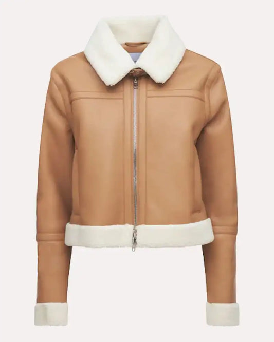 Women Tan Brown Shearling Leather Jacket