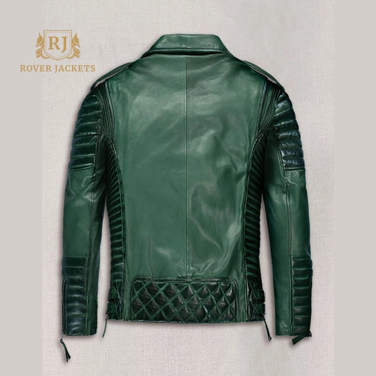 Burnt Green Quilted Leather Moto Jacket