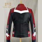 Captain Marvel Inspired Color-Block Leather Moto Jacket