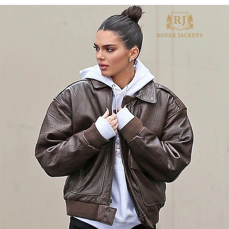 Kendall's Oversized Chocolate Brown Leather Bomber