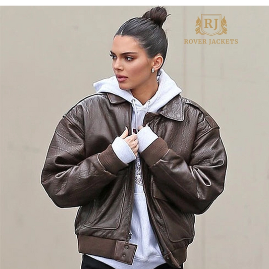 Kendall's Oversized Chocolate Brown Leather Bomber