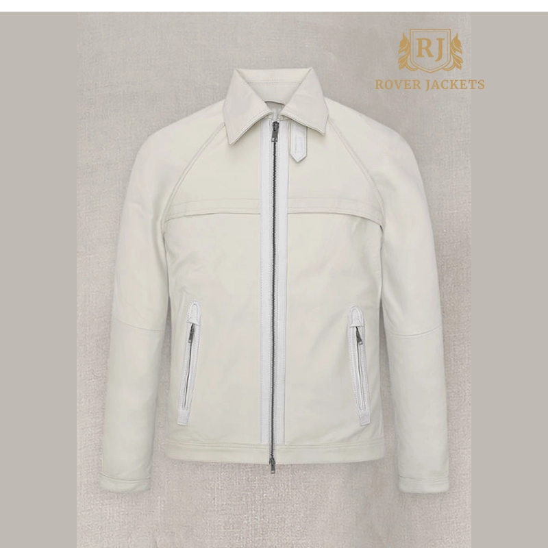 Statham's White Zip Leather Bomber Jacket