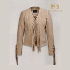 Francia's Blush Pink Cropped Suede Fringe Jacket