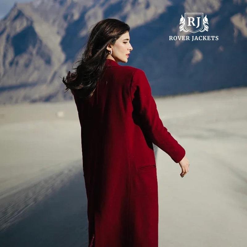 Deep Burgundy Long Duster Travel Coat