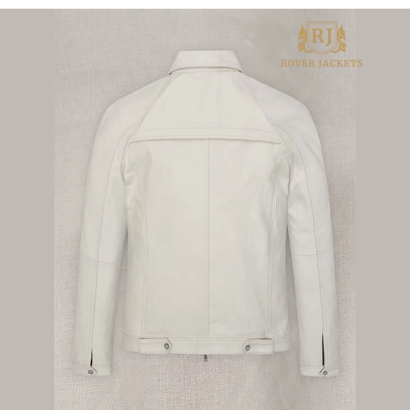 Statham's White Zip Leather Bomber Jacket